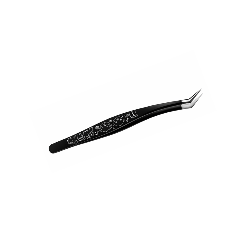 Black tweezers with decorative patterns on a white background